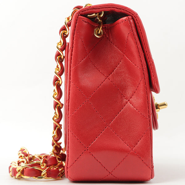 Chanel Around 1990 Made Classic Flap Chain Bag Mini Red