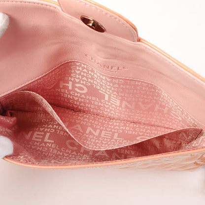 Chanel Around 2003 Made Patent Camellia Motif Classic Flap Chain Bag Salmon Pink