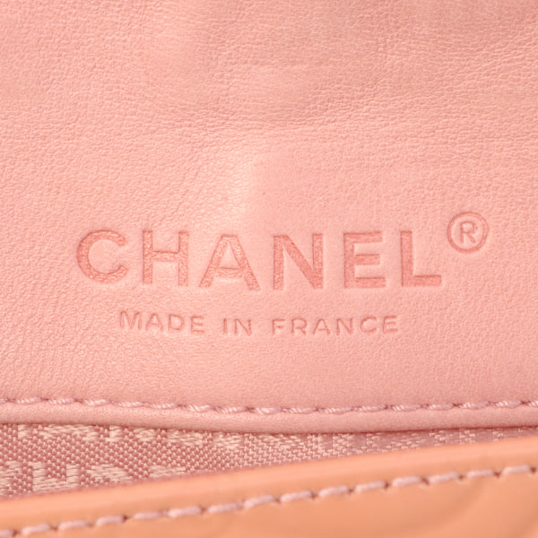 Chanel Around 2003 Made Patent Camellia Motif Classic Flap Chain Bag Salmon Pink