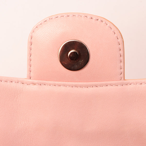 Chanel Around 2003 Made Patent Camellia Motif Classic Flap Chain Bag Salmon Pink