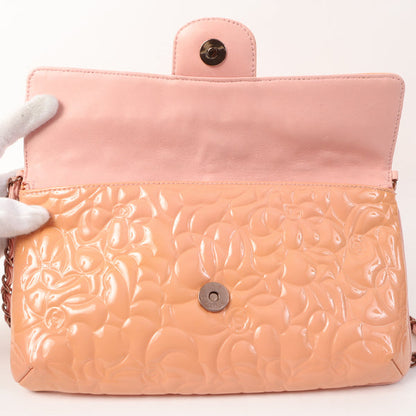 Chanel Around 2003 Made Patent Camellia Motif Classic Flap Chain Bag Salmon Pink
