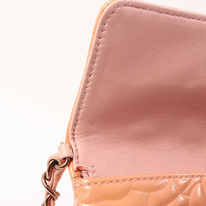 Chanel Around 2003 Made Patent Camellia Motif Classic Flap Chain Bag Salmon Pink