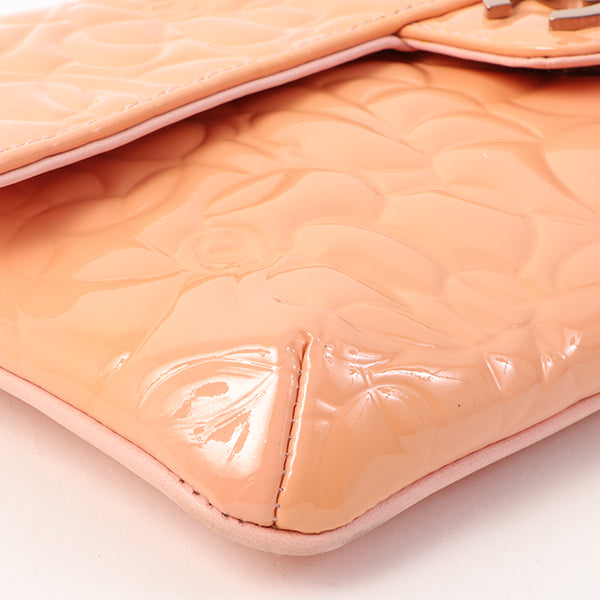 Chanel Around 2003 Made Patent Camellia Motif Classic Flap Chain Bag Salmon Pink