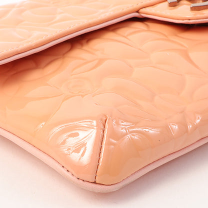 Chanel Around 2003 Made Patent Camellia Motif Classic Flap Chain Bag Salmon Pink