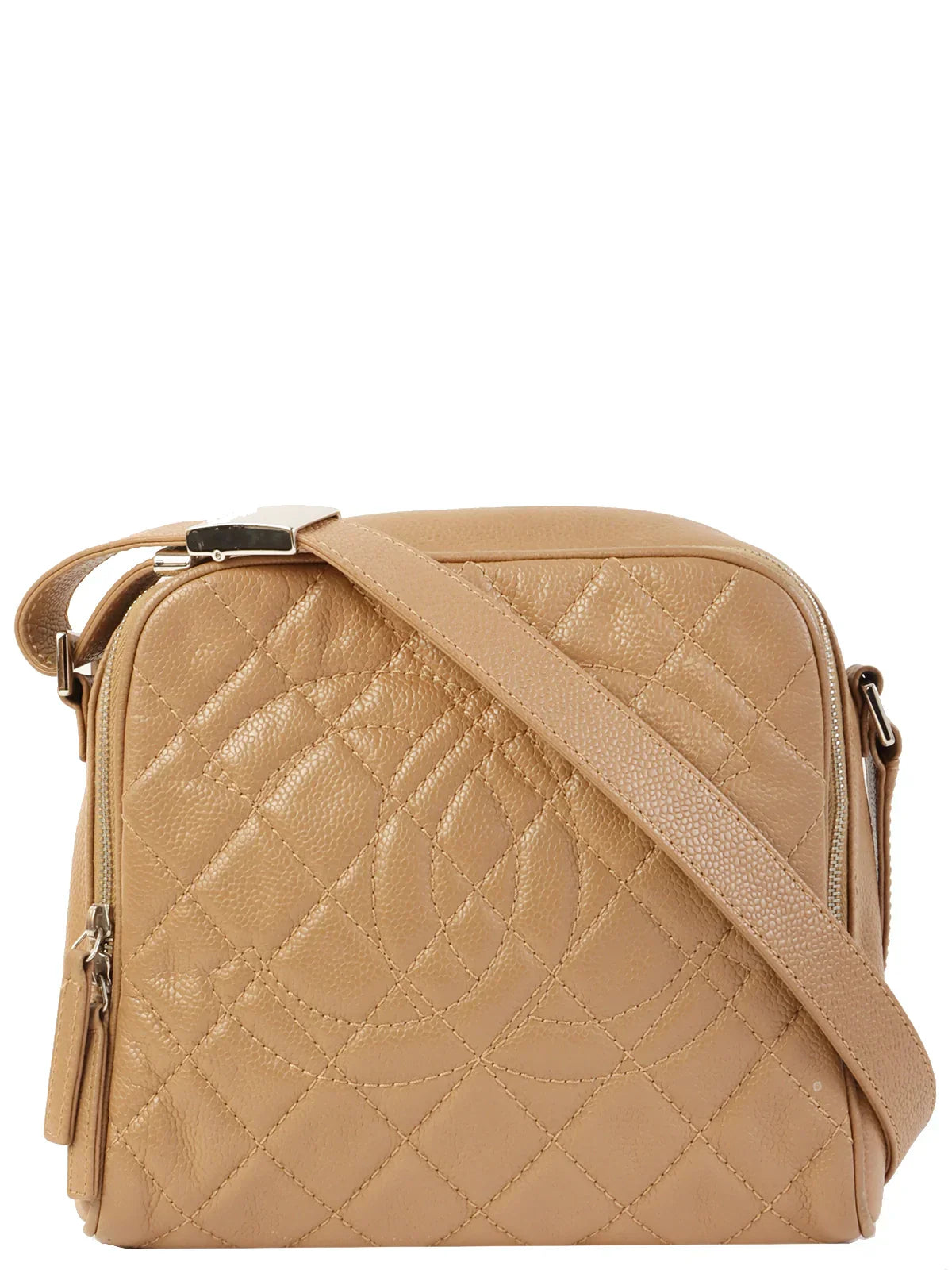 Chanel Around  Made Caviar Skin Cc Mark Stitch Shoulder Bag Beige