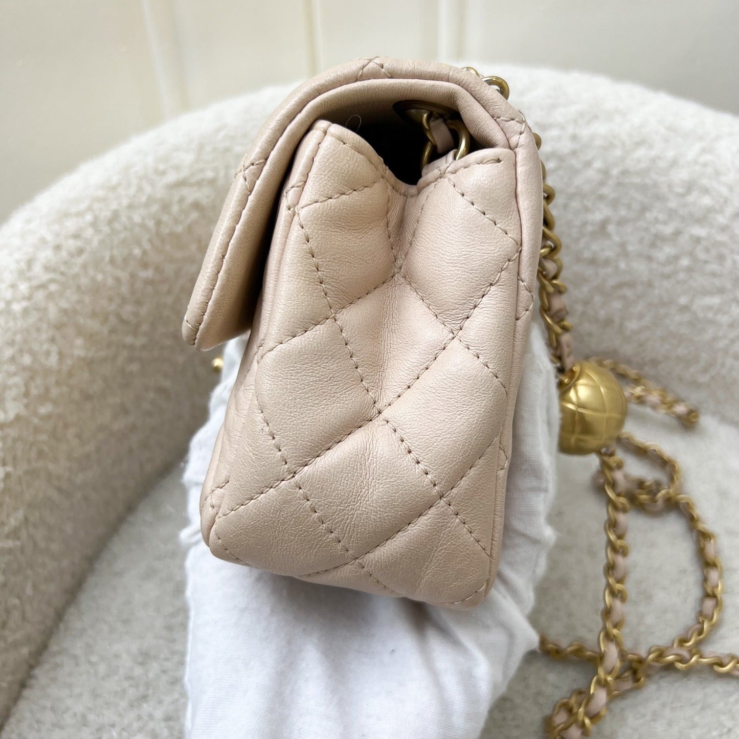Chanel Pearl Crush Mini Rectangular Flap in 22C Beige Lambskin and AGHW (Model: AS1787)