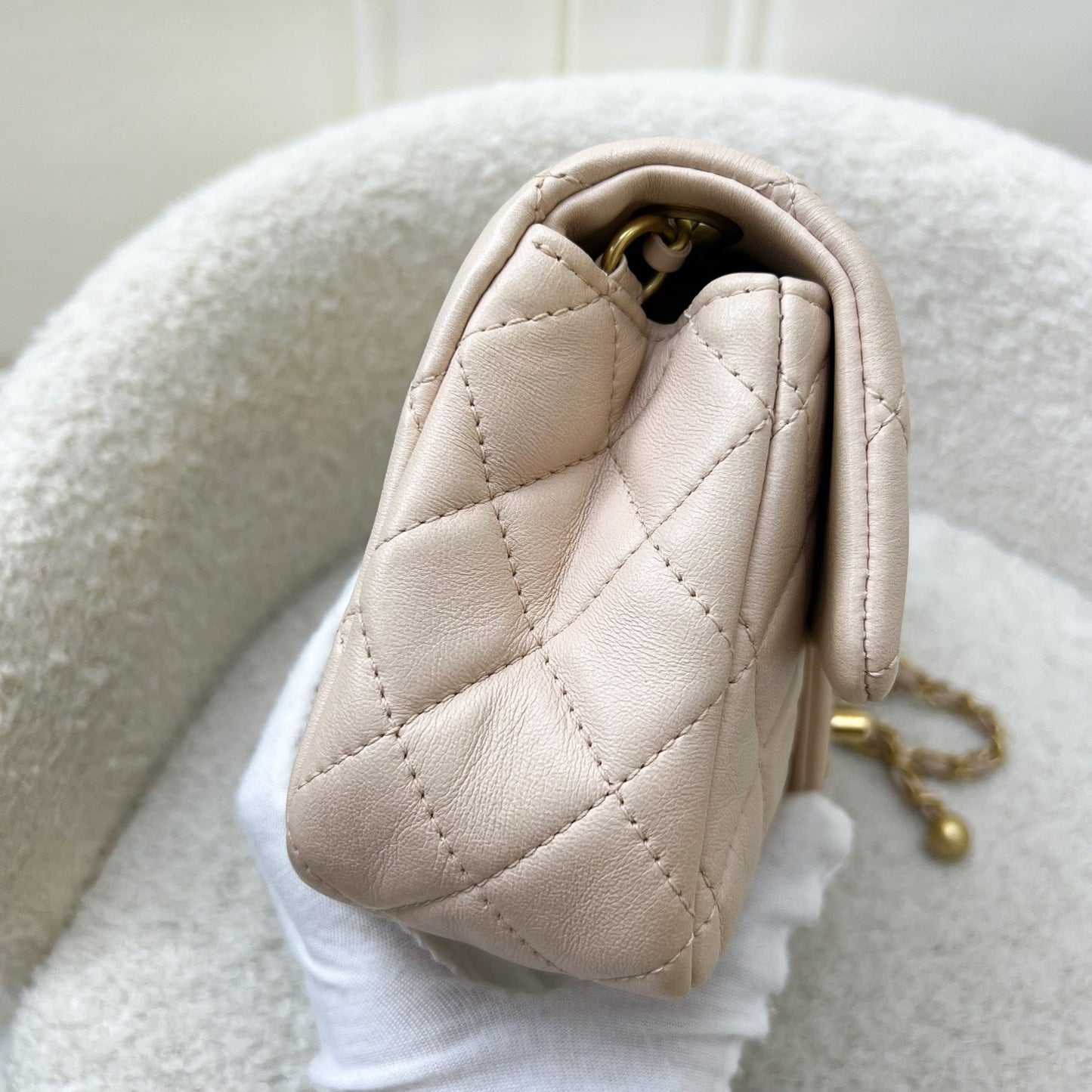 Chanel Pearl Crush Mini Rectangular Flap in 22C Beige Lambskin and AGHW (Model: AS1787)