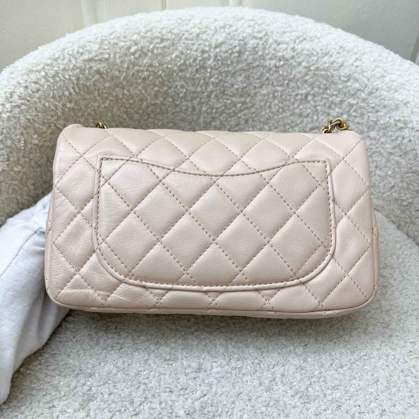 Chanel Pearl Crush Mini Rectangular Flap in 22C Beige Lambskin and AGHW (Model: AS1787)