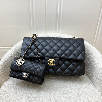 Chanel Classic Mini Bag with Hook Bag Charm with Pearls and Crystals in Black Lambskin and LGHW (Model: AP4760)
