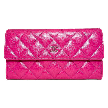 Chanel Pink Quilted Large Gusset Flap Wallet