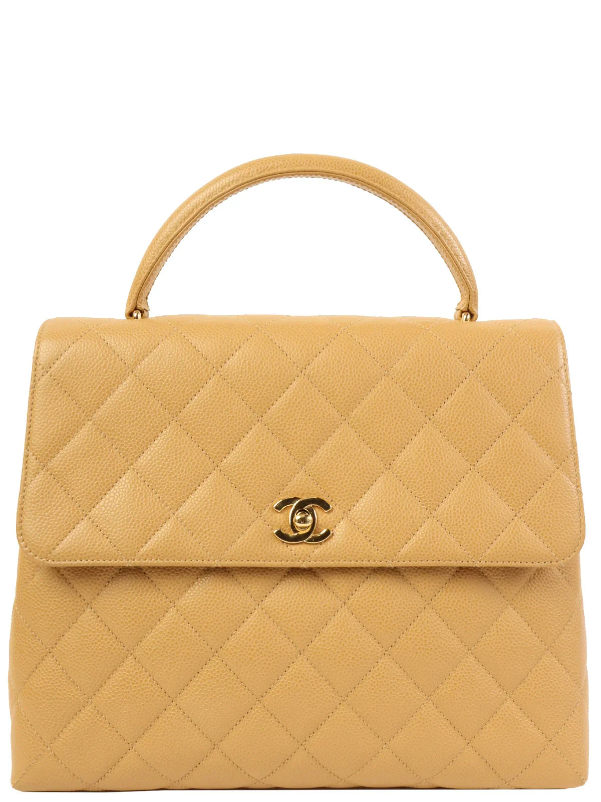 Chanel Around  Made Ciaviar Skin Stright New Turn-Lock Top Handle Bag Beige