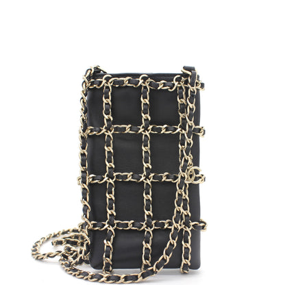 Lambskin Tech Me Out Clutch With Chain Black