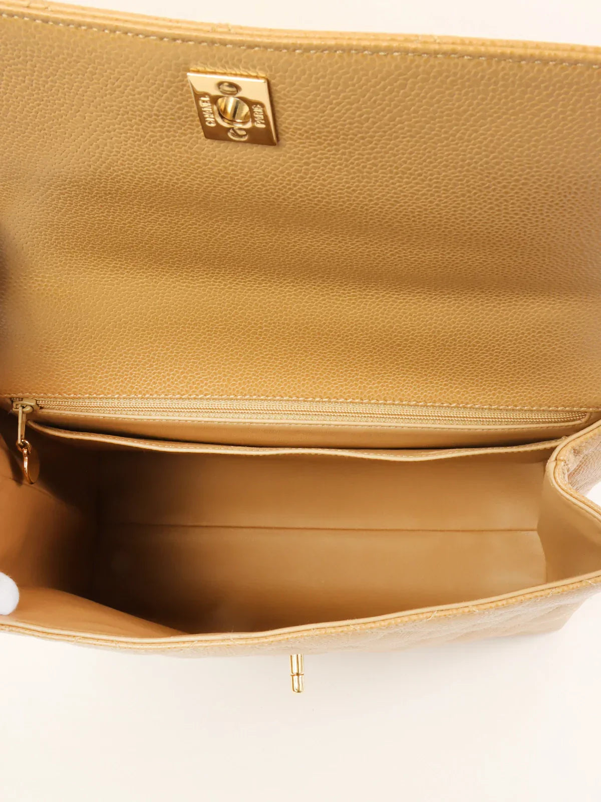 Chanel Around  Made Ciaviar Skin Stright New Turn-Lock Top Handle Bag Beige