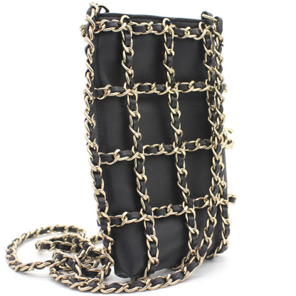 Lambskin Tech Me Out Clutch With Chain Black