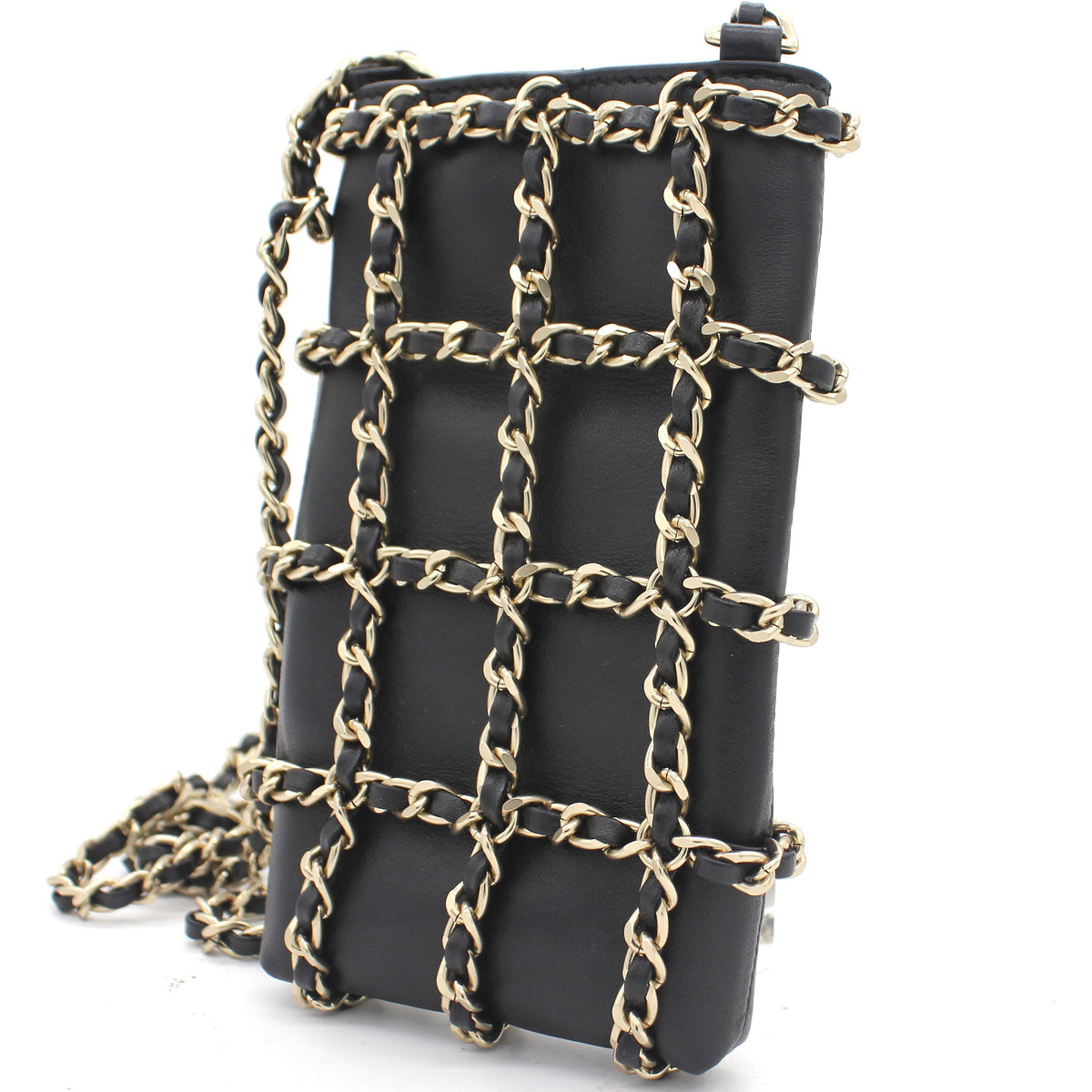 Lambskin Tech Me Out Clutch With Chain Black