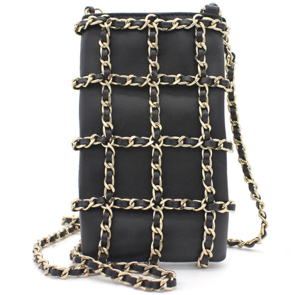 Lambskin Tech Me Out Clutch With Chain Black