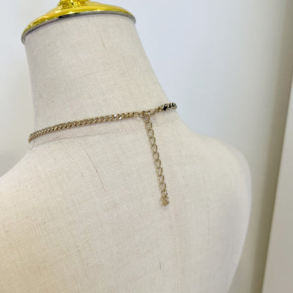 Chanel 25B Flower, Star and CC Logo Necklace with Black Leather and Crystals in Light Gold HW (Model: ABG287)