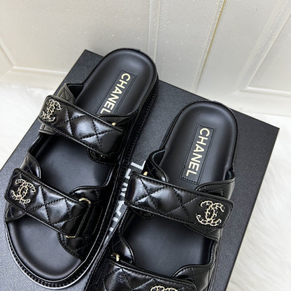 Chanel 24P Dad Sandal in Black Quilted Leather and GHW Sz 37