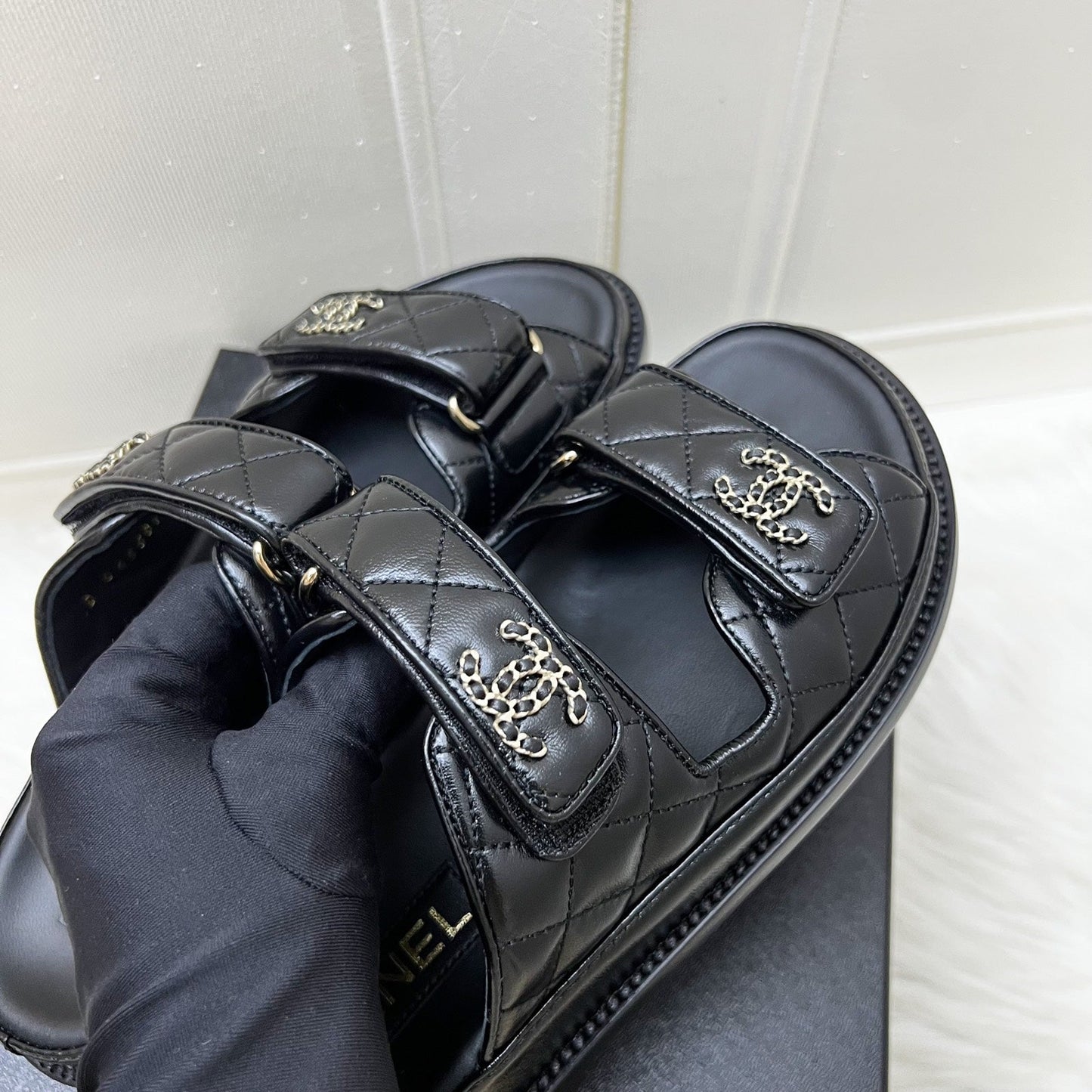 Chanel 24P Dad Sandal in Black Quilted Leather and GHW Sz 37