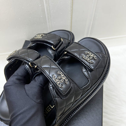 Chanel 24P Dad Sandal in Black Quilted Leather and GHW Sz 37