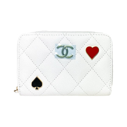 Chanel White Enamel Coco Casino Quilted Zip Coin Purse