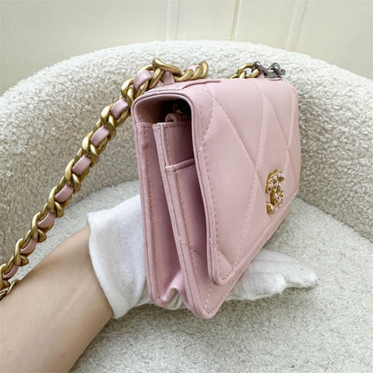 Chanel 19 Wallet on Chain WOC in 22B Pink Lambskin and 3-Tone HW (Model: AP0957)