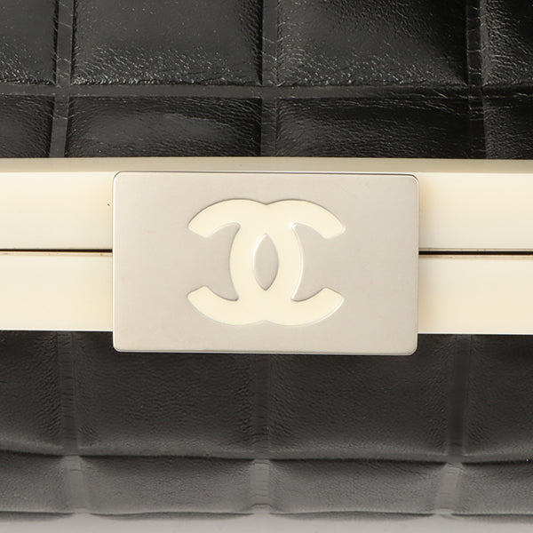 Chanel Around 2002 Made Cc Mark Plate Metal Clasp Top Handle Bag Black