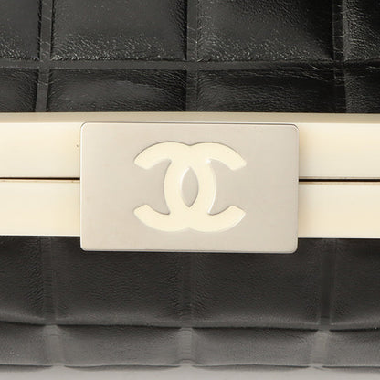Chanel Around 2002 Made Cc Mark Plate Metal Clasp Top Handle Bag Black