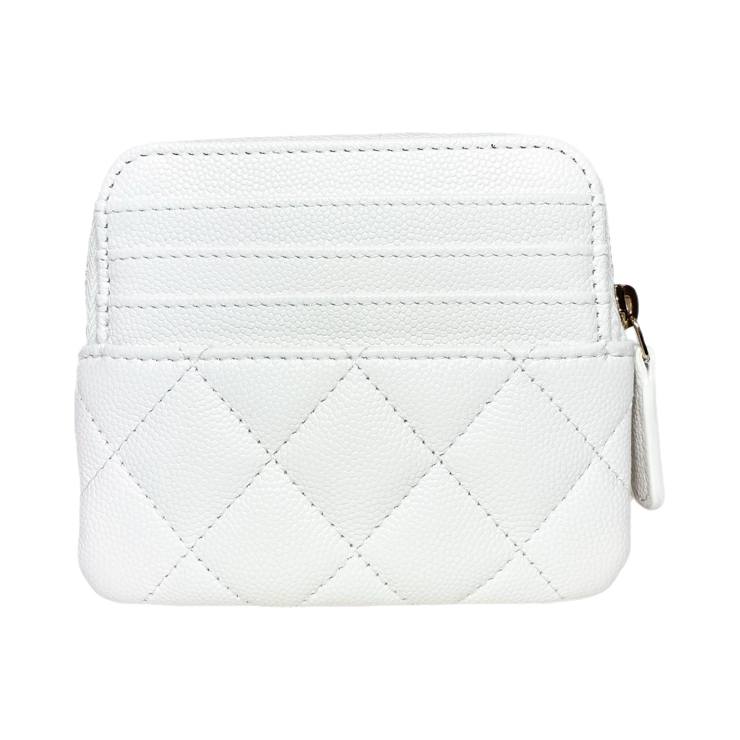 Chanel White Quilted Crystal Zip Card Holder Wallet