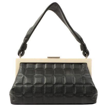 Chanel Around 2002 Made Cc Mark Plate Metal Clasp Top Handle Bag Black