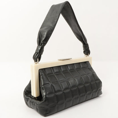 Chanel Around 2002 Made Cc Mark Plate Metal Clasp Top Handle Bag Black