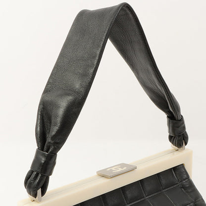 Chanel Around 2002 Made Cc Mark Plate Metal Clasp Top Handle Bag Black