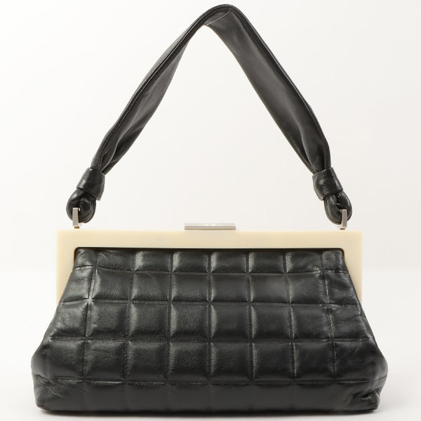 Chanel Around 2002 Made Cc Mark Plate Metal Clasp Top Handle Bag Black