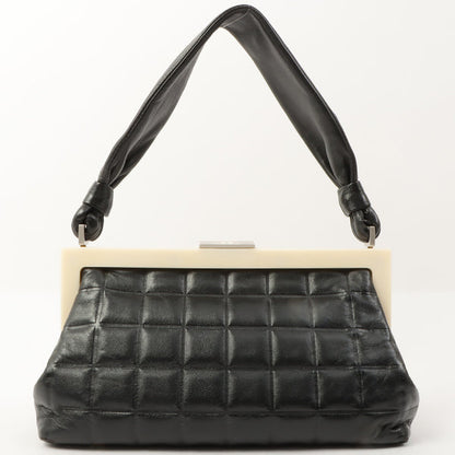 Chanel Around 2002 Made Cc Mark Plate Metal Clasp Top Handle Bag Black