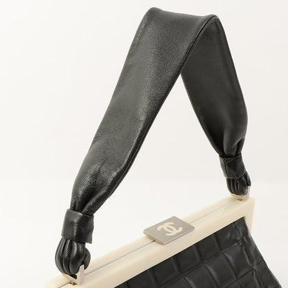 Chanel Around 2002 Made Cc Mark Plate Metal Clasp Top Handle Bag Black