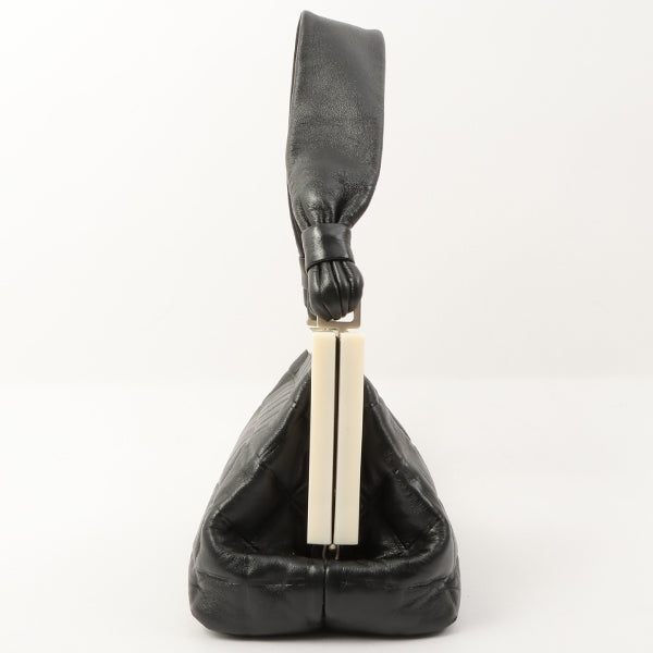 Chanel Around 2002 Made Cc Mark Plate Metal Clasp Top Handle Bag Black