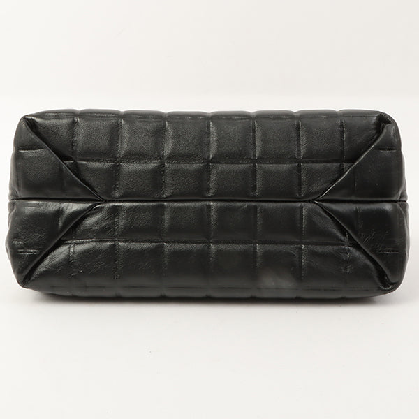 Chanel Around 2002 Made Cc Mark Plate Metal Clasp Top Handle Bag Black
