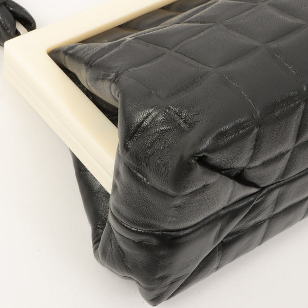 Chanel Around 2002 Made Cc Mark Plate Metal Clasp Top Handle Bag Black