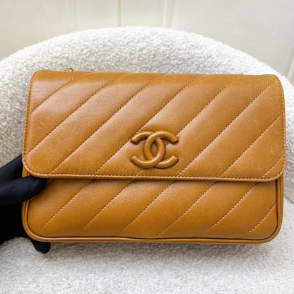 Chanel Diagonal Quilted Small Flap Bag in Caramel Brown Leather and AGHW
