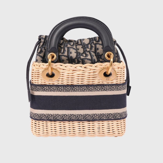 Christian Dior Wicker Lady Dior Mini Canvas Oblique GHW