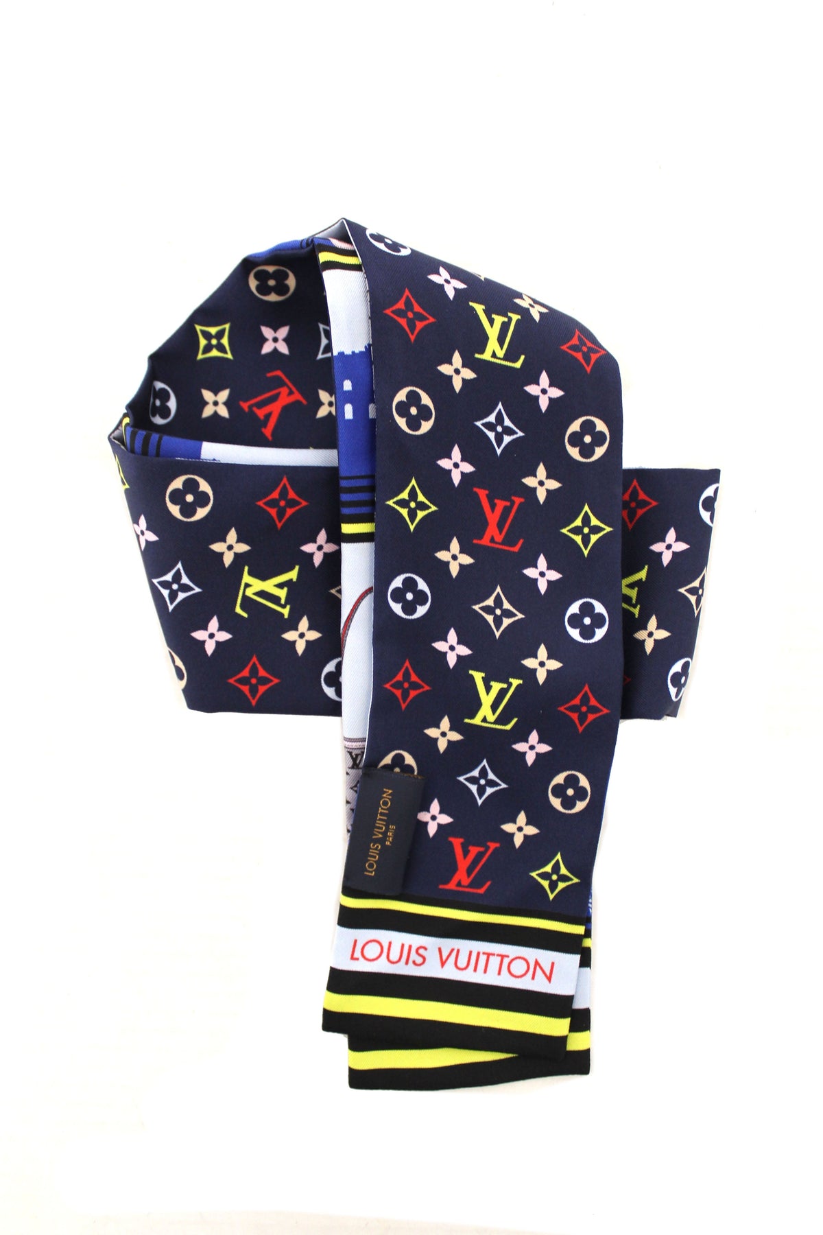 Louis Vuitton Blue Silk Monogram Skyline Bandeau Scarf