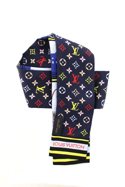 Louis Vuitton Blue Silk Monogram Skyline Bandeau Scarf