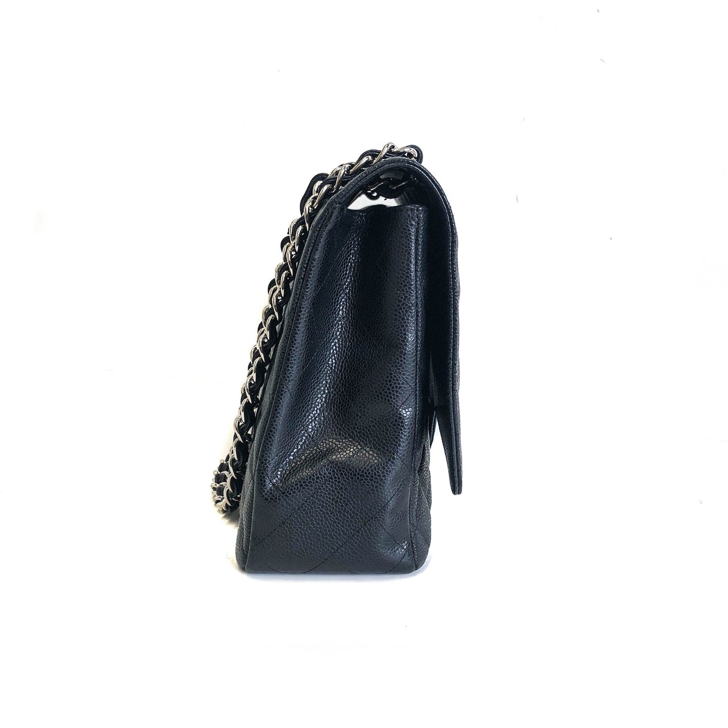 Single Flap Maxi in Black Caviar Leather with Silver Hardware