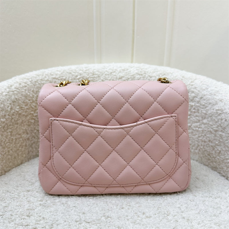 Chanel Camellia Crush Adjustable Chain Mini Square Flap in 23S Sakura Pink Stiff Lambskin and AGHW (Model: AS4040)