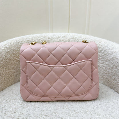 Chanel Camellia Crush Adjustable Chain Mini Square Flap in 23S Sakura Pink Stiff Lambskin and AGHW (Model: AS4040)