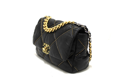 Limited Edition Chanel 19 Medium Black Quilted Lambskin Leather Shoulder Crossbody Bag