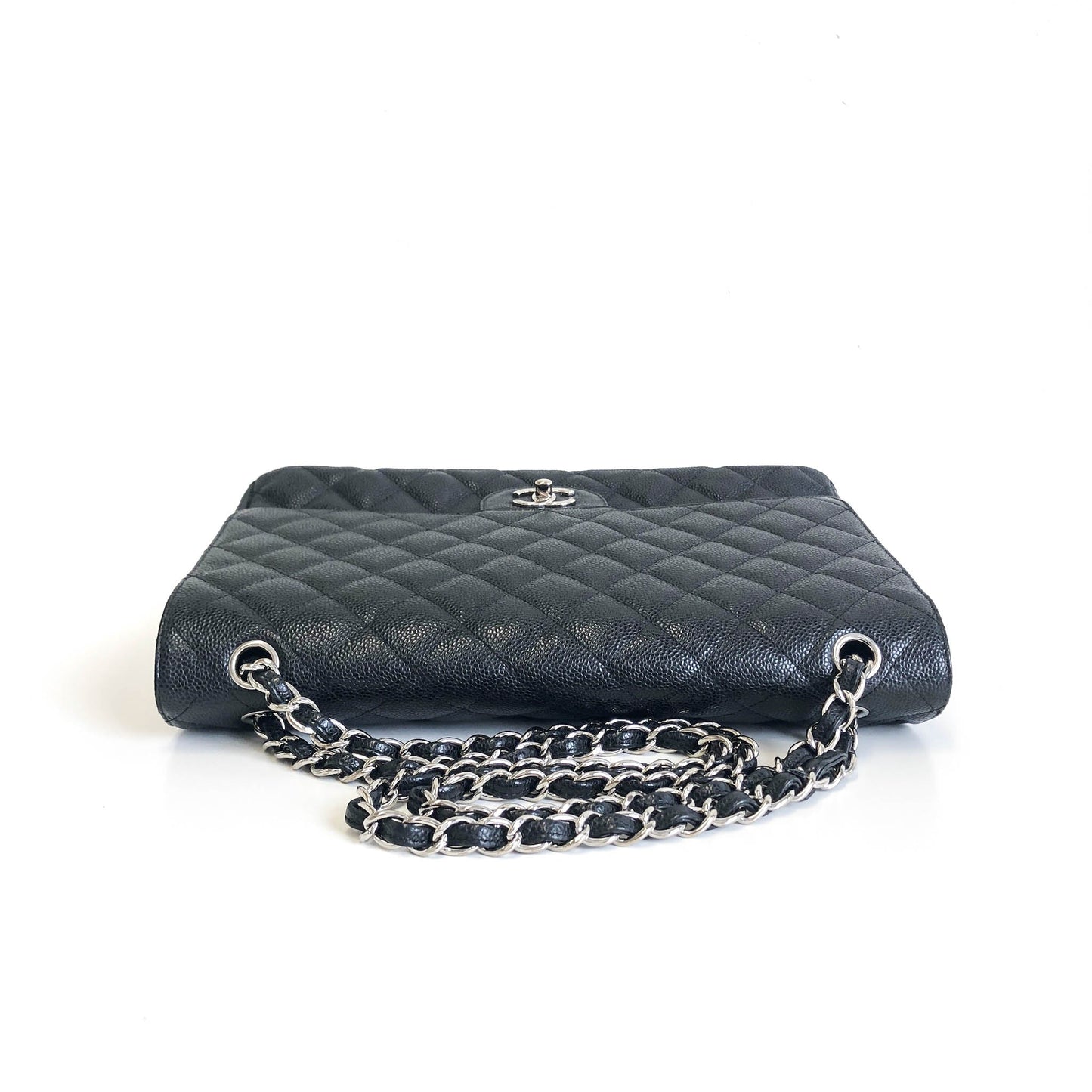 Single Flap Maxi in Black Caviar Leather with Silver Hardware