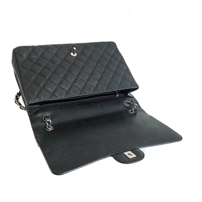 Single Flap Maxi in Black Caviar Leather with Silver Hardware