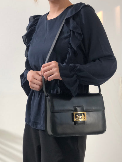 CELINE Horse Carriage Two-way Handbag Crossbody Shoulderbag Black Vintage Old CELINE amcz36