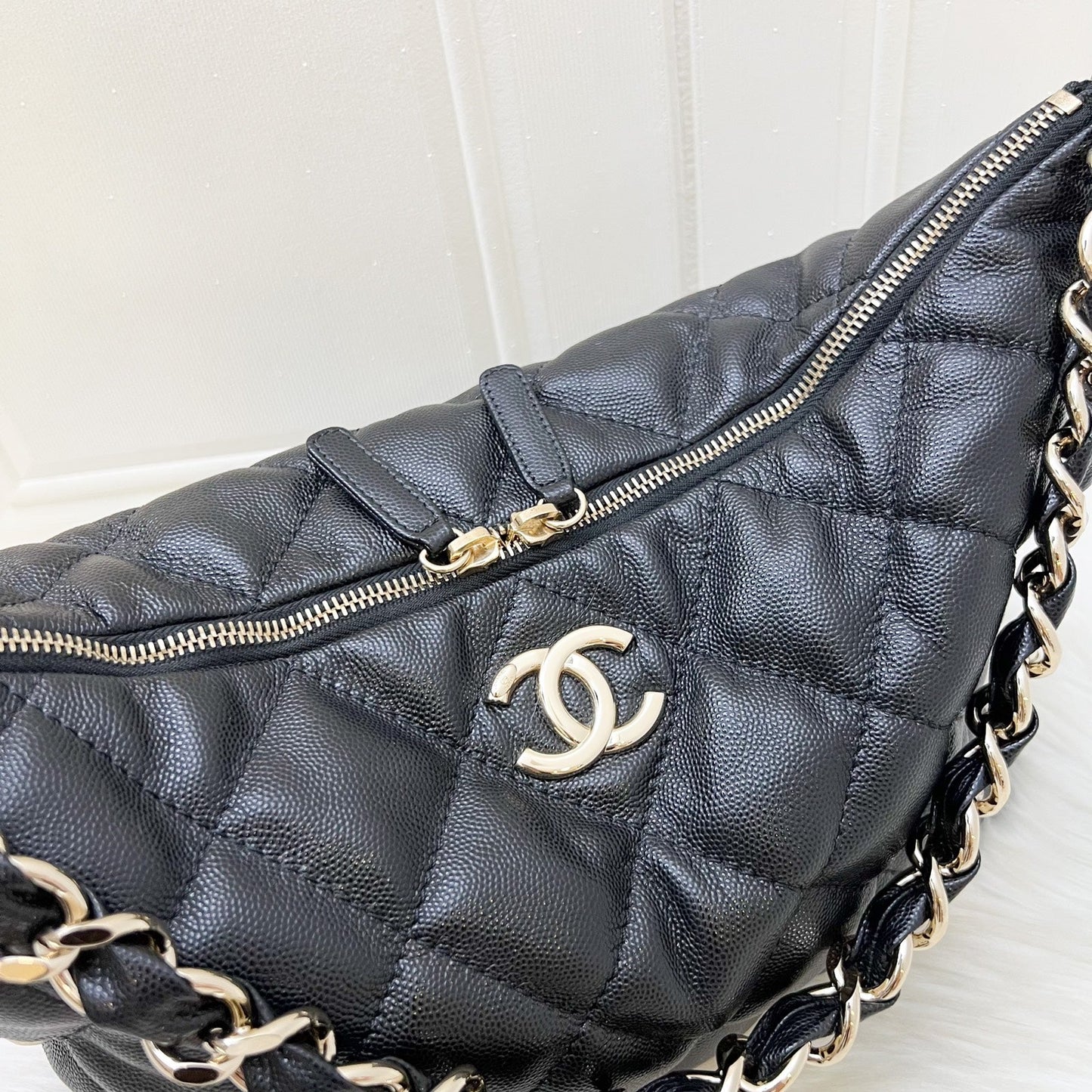 Chanel 24P Large Hobo Bag in Black Caviar and LGHW (Model: AS4248)